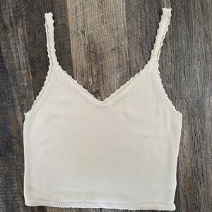 Reformation size small wisteria knit linen lyocell vneck tank top almond/cream